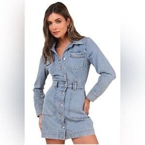 Lulu's Light Wash Denim Button-Front Mini Dress